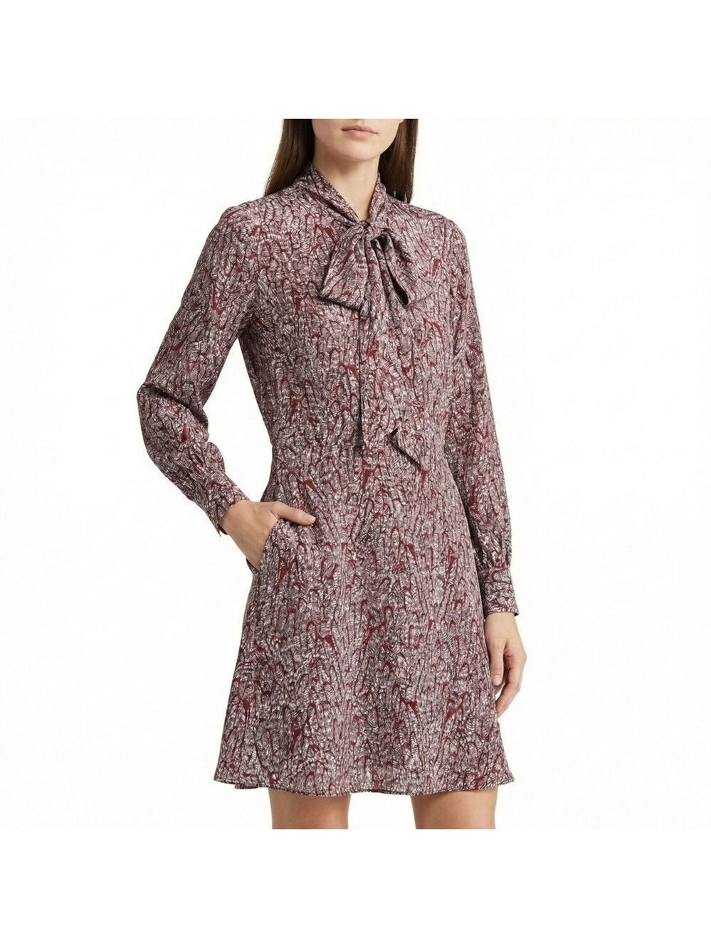 REBECCA MINKOFF 100% Silk Fully Lined Mini Dress with Bow Tie Neckline  Sz 2